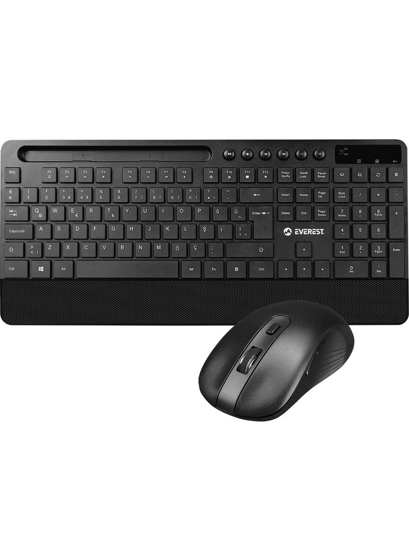 KM-9676 Black Multimedia Tablet-Phone Stand Keyboard + Mouse Set