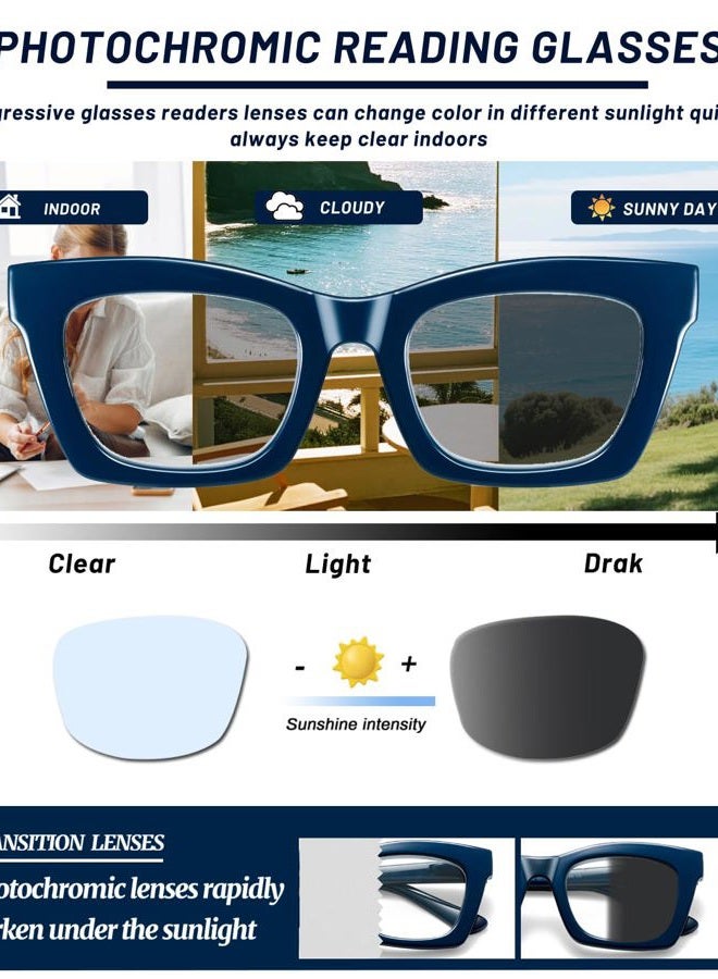 Hubeye Progressive Photochromic Reading Glasses For Women 3 Pack Sunglasses UV400 Anti-Blue Light Reader +2.5 - Image 3