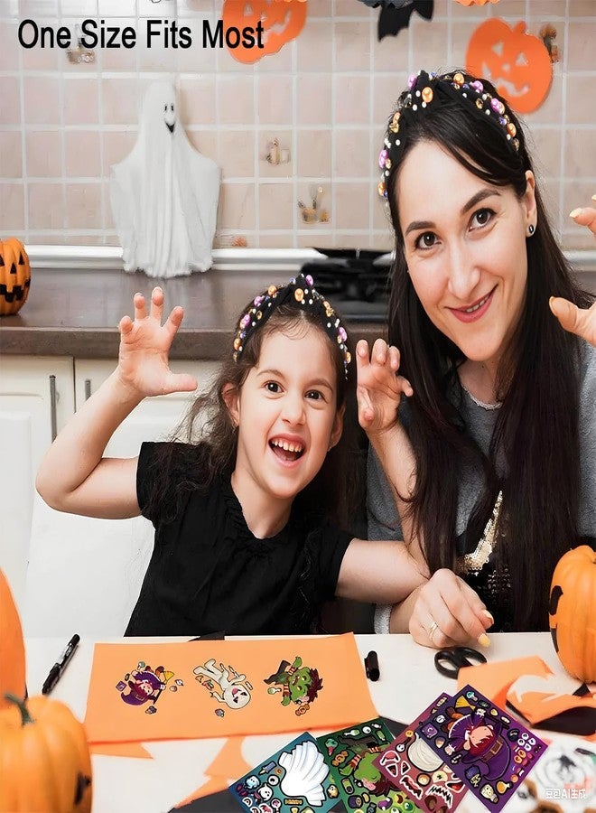 CUBACO Halloween Knotted Headband for Women Girls - Wide Top Knot Jeweled Headpiece with Beads Rhinestones, Decorative Hair Accessories for Women Girls Halloween Party Costumes Black - Image 5