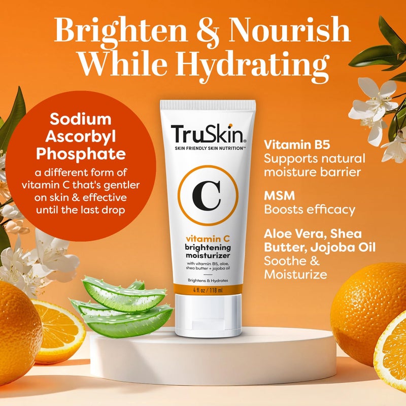 TruSkin Vitamin C Cream for Face â€“ Brightening Moisturizer, Anti Aging, Hydrating, Skin Wrinkle Cream â€“ Vitamin B5, Vitamin E, Jojoba Oil, Aloe Vera & Green Tea, 4 Fl Oz - Image 2