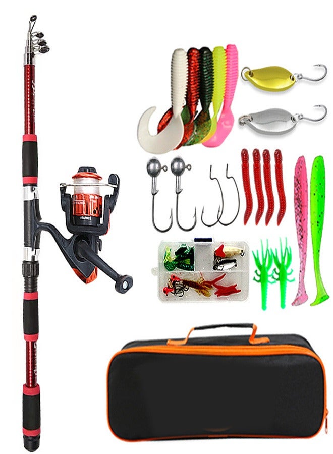 Generic Lures Set Hard Sea Fishing Rod and Reel Combos, Portable Telescopic Fishing Rod and Reel Combo Kit with Carrier Bag Fishing Gear Fishing Lures Complete Sea Pole Kit  - Image 1