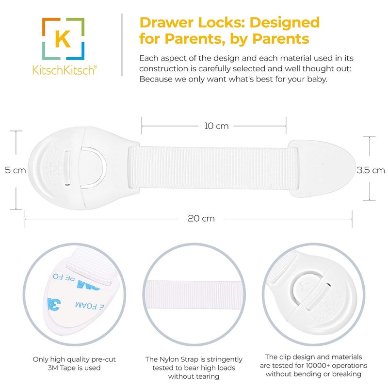 KitschKitsch ® 16pcs Baby Infant Child Proofing Safety Locks Latches Door Cupboard Cabinet Fridge Drawer Locks (White) - Image 3