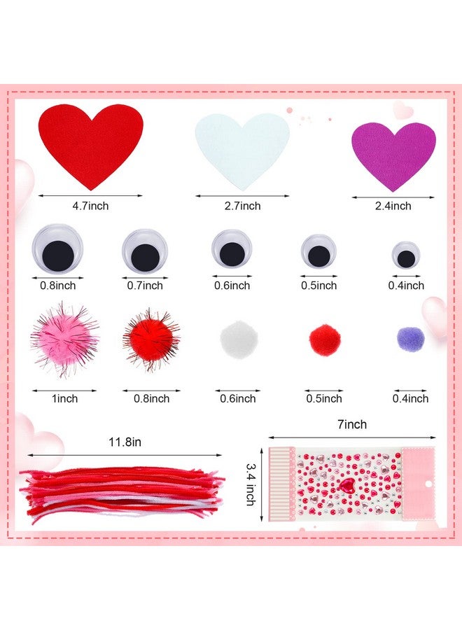 Tatuo 436 Pieces Valentine's Day Felt Heart Craft Kit Assorted DIY Heart Ornaments Decorations with Pom-poms Cleaners Googly Eyes Gem Sticker Craft Supply for DIY Party Favor Scrapbook Decor - Image 3