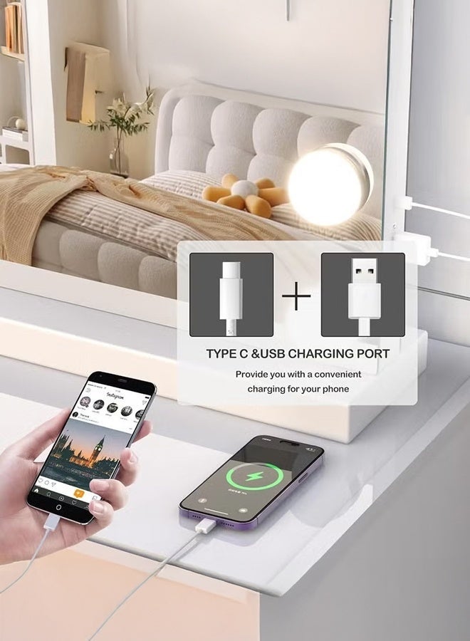 WALALLA Rectangle Vanity Mirror Makeup Mirror With 15 LED Lights USB & Type C Charging Ports Lighted Dimmable 10X Magnification 3 Colors Light Touch Control 58×46×5cm - Image 3