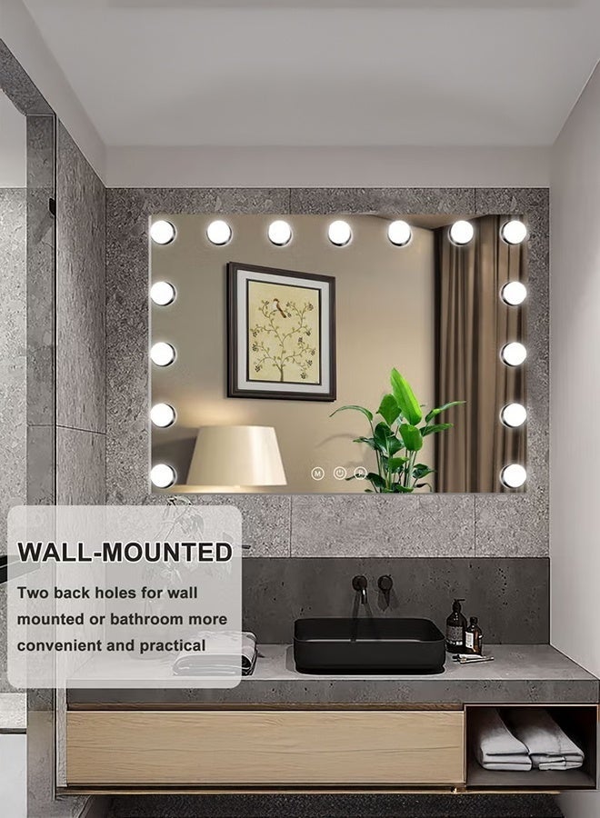 WALALLA Rectangle Vanity Mirror Makeup Mirror With 15 LED Lights USB & Type C Charging Ports Lighted Dimmable 10X Magnification 3 Colors Light Touch Control 58×46×5cm - Image 2