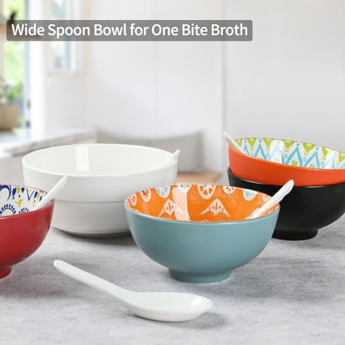 HAPPY KIT Soup Spoons Set of 6, Asian Ceramic Soup Spoons 5.3" Ramen Spoons Proper for Corelle Pho Miso Wonton Ramen Dumpling Macaron Dishwasher & Oven Safe - Image 2