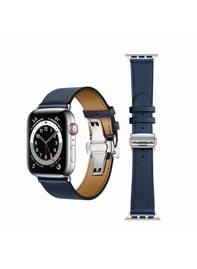 vesus Genuine Leather Replacement Band for Apple Watch Series 1/2/3/4/5/6/SE 38/40mm Blue