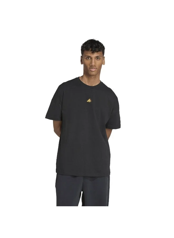 اديداس تيشيرت رجالي أسود مطبوع بأكمام قصيرة