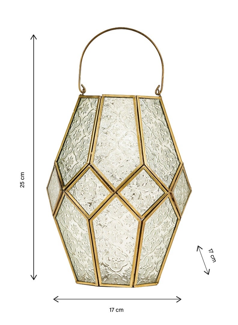 Hilalful HilalFul Golden with Clear Embossed Glass Decorative Candle Holder Lantern | For Home Decor in Eid, Ramadan, Wedding | Living Room, Bedroom, Indoor, Outdoor Decoration | Islamic Themed | Moroccan  - Image 3