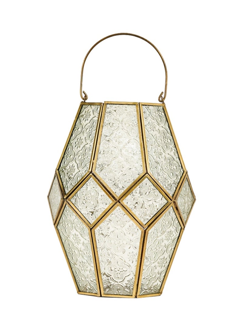 Hilalful HilalFul Golden with Clear Embossed Glass Decorative Candle Holder Lantern | For Home Decor in Eid, Ramadan, Wedding | Living Room, Bedroom, Indoor, Outdoor Decoration | Islamic Themed | Moroccan  - Image 1