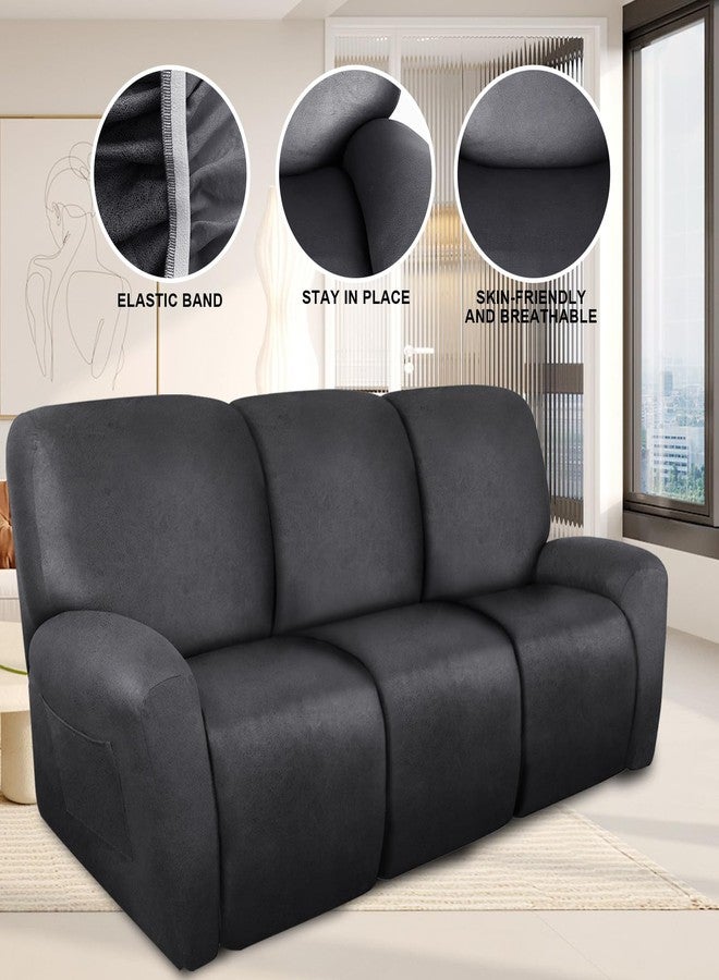 ANARACHON غطاء أريكة استرخاء من أناراشون، غطاء أريكة استرخاء بمظهر جلدي، أغطية أريكة استرخاء بثلاث وسائد، أغطية قابلة للإزالة، 8 قطع، واقي أثاث، قماش سباندكس قابل للغسل (3 مقاعد، 01 رمادي داكن) - Image 5