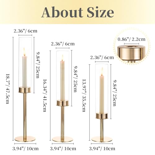 Hewory Gold Candle Holders Hurricane Candlestick Holders, 12Pcs Candle Stick Candle Holder Candelabra, Taper Candle Holders with Glass Candle Cover for Wedding Table Centerpiece Christmas Decor - Image 4