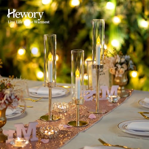 Hewory Gold Candle Holders Hurricane Candlestick Holders, 12Pcs Candle Stick Candle Holder Candelabra, Taper Candle Holders with Glass Candle Cover for Wedding Table Centerpiece Christmas Decor - Image 2
