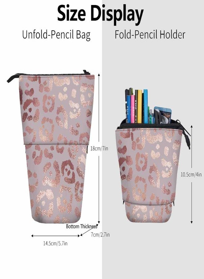 Swono Leopard Skin Pencil Holder Elegant Texture Foil Effect Stand Up Pencil Case Organizer Pencil Pouch Makeup Bag Gift Rose Gold - Image 3