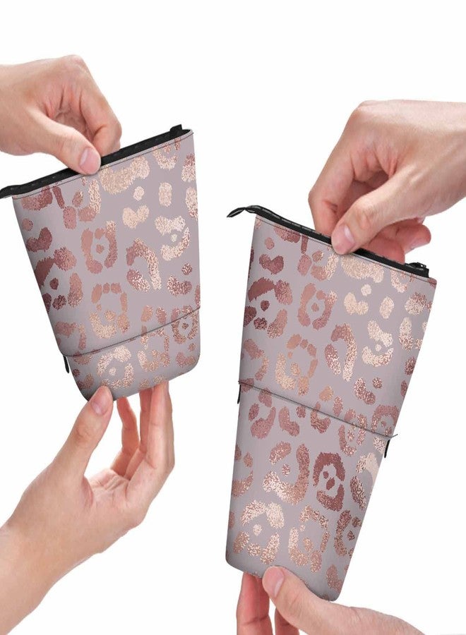 Swono Leopard Skin Pencil Holder Elegant Texture Foil Effect Stand Up Pencil Case Organizer Pencil Pouch Makeup Bag Gift Rose Gold - Image 1