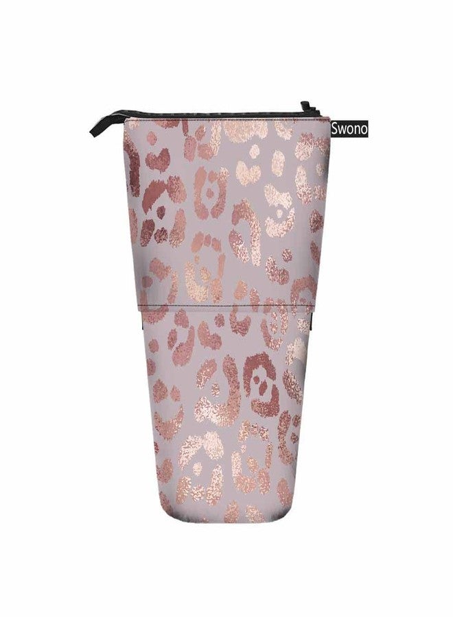 Swono Leopard Skin Pencil Holder Elegant Texture Foil Effect Stand Up Pencil Case Organizer Pencil Pouch Makeup Bag Gift Rose Gold - Image 2
