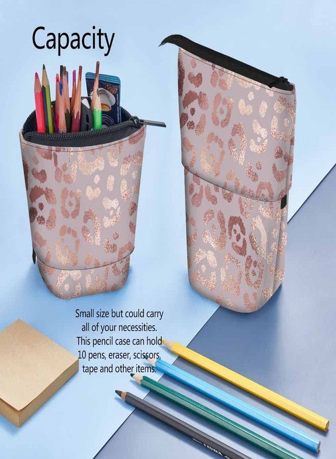 Swono Leopard Skin Pencil Holder Elegant Texture Foil Effect Stand Up Pencil Case Organizer Pencil Pouch Makeup Bag Gift Rose Gold - Image 4