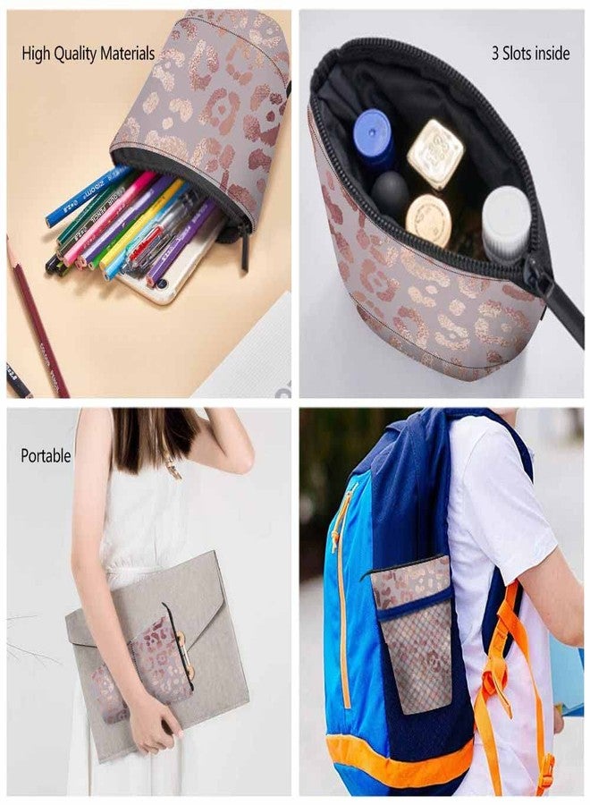 Swono Leopard Skin Pencil Holder Elegant Texture Foil Effect Stand Up Pencil Case Organizer Pencil Pouch Makeup Bag Gift Rose Gold - Image 5