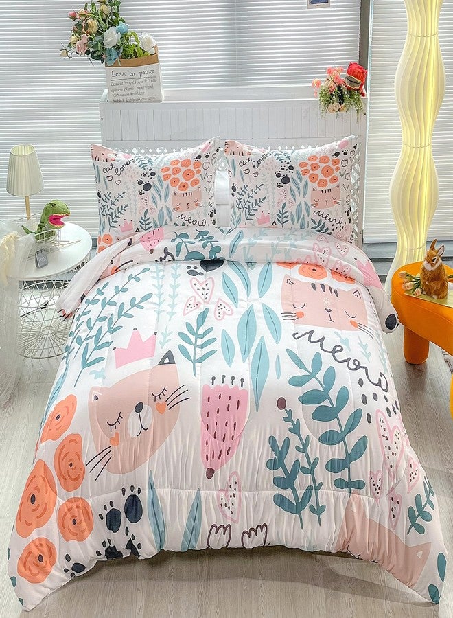CVHOUSE Cat Bedding,Cartoon Cat Comforter Twin,Animals Print Comforter Set for Kids,Kawaii Quilt Set with 1 Comforter and 2 Pillow Cases - Image 3