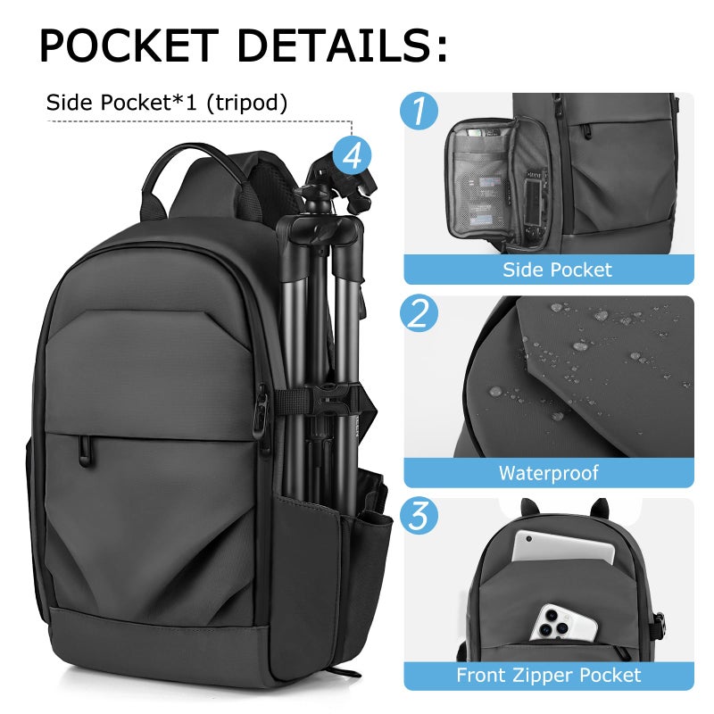 TAAOKA Camera Sling Bag for Photographerâ€“ Waterproof Crossbody Camera Bag with Fast Access Pockets, Thick Shockproof Photography Backpack with Tripod Holder, DSLR camera bag for Nikon/Sony/Canon - Image 2