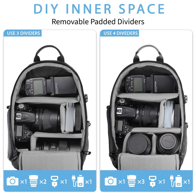 TAAOKA Camera Sling Bag for Photographerâ€“ Waterproof Crossbody Camera Bag with Fast Access Pockets, Thick Shockproof Photography Backpack with Tripod Holder, DSLR camera bag for Nikon/Sony/Canon - Image 4