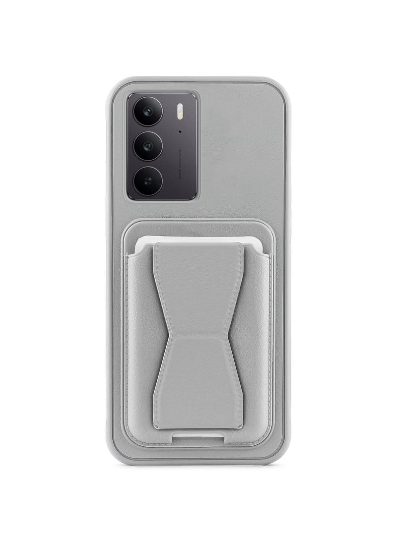 Leather back cover with card wallet Foldable Shockpoof Case compatible with Realme 14X/Realme C75 (grey) 