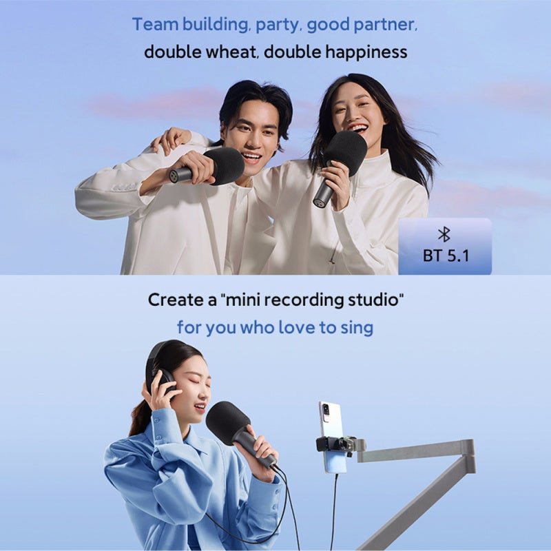 Wireless Karaoke Microphone : Dark Gray BT 5.1 Connection - KTV-Level Stereo Sound DSP Noise Cancellation for Home Party Singing Large Screen Compatibility - Image 5