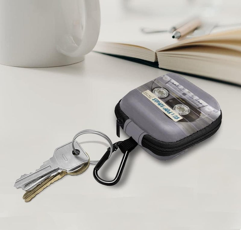WIRESTER Portable Wireless Headphone Case, Earphone Storage Bag Carrying Case, Earbud Holder with Black Carabiner Compatible with Apple Airpods - Retro Clear Cassette Tape Pop Songs - Image 5