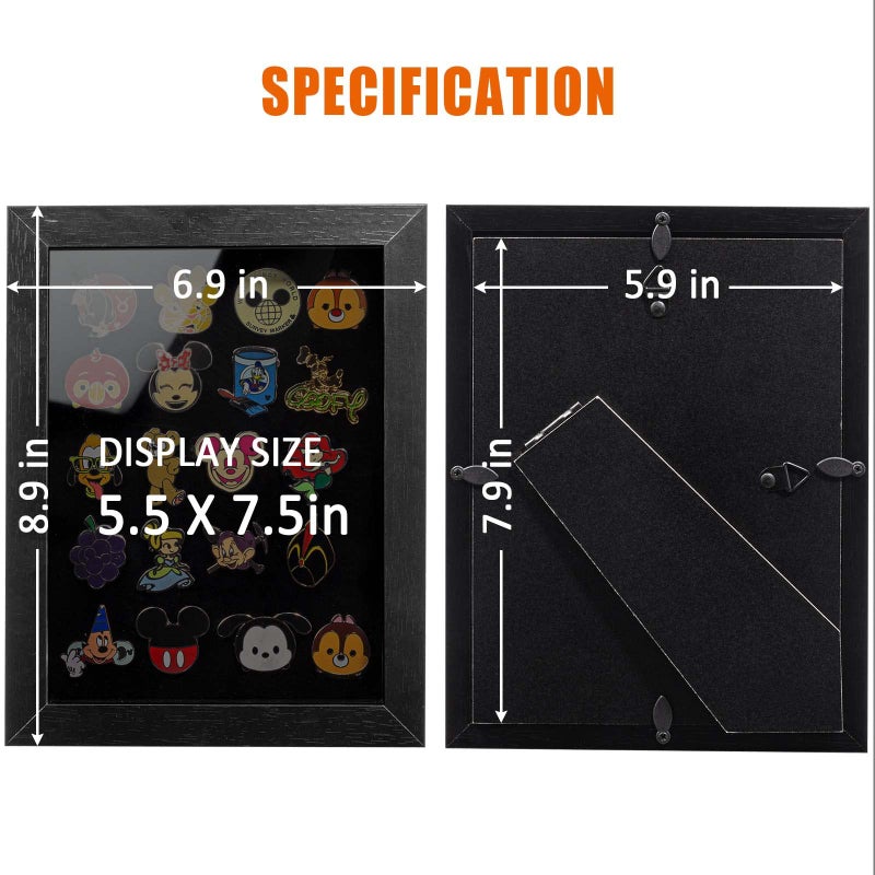 tutata Enamel Pin Display Frame  7x9 Shadow Box for Wall and Tabletop Mount  Pin Collection Display  Brooch Holder for Enthusiast  Black - Image 4