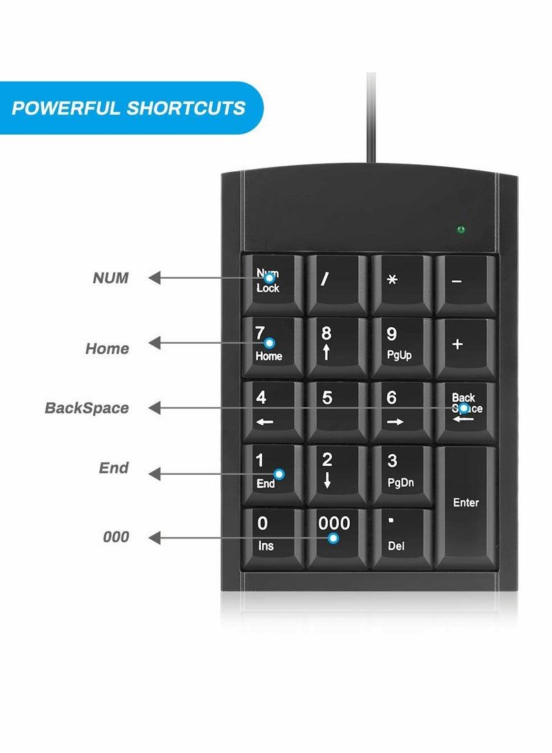 19-Key Portable Wired Numeric Keypad for Laptop and Desktop PC - Enhanced Keyboard Extension with Multiple Shortcuts for Efficient Data Entry and Productivity.
