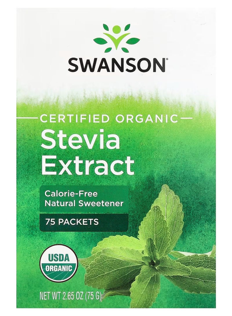 Swanson, Certified Organic Stevia Extract, 75 Packets, 0.035 oz (1 g) Each
