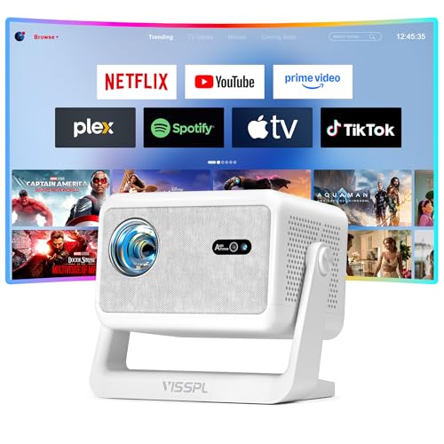 VISSPL 【Compatible with Netflix & Auto focus 】VISSPL Smart Projector with WiFi and Bluetooth, Auto Focus & Keystone Protable Mini Projector with Stand, 4K Home Theater Projector - Image 1