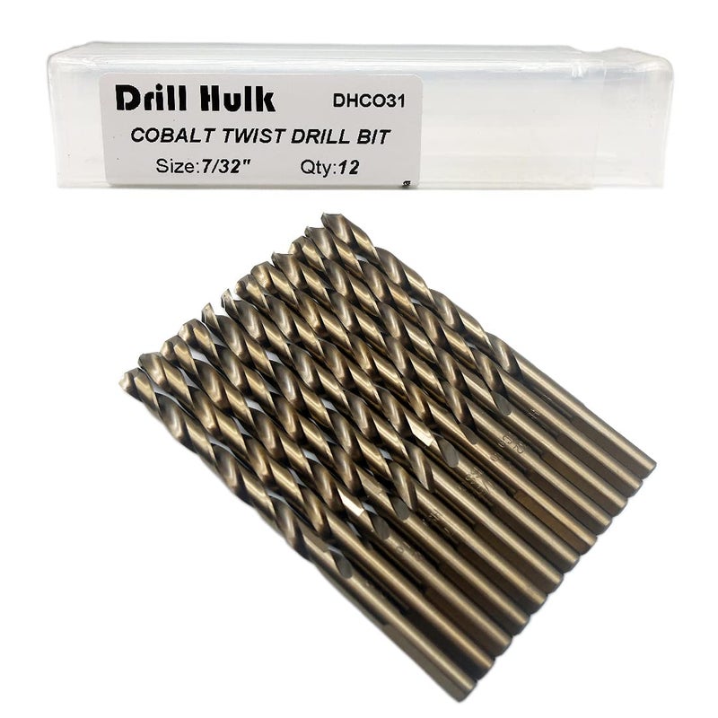 Drill Hulk 7/32-Inch Cobalt Steel M35 Jobber Length Twist Drill Bits for Hard Metal, Stainless Steel, Pack of 12 - Image 1
