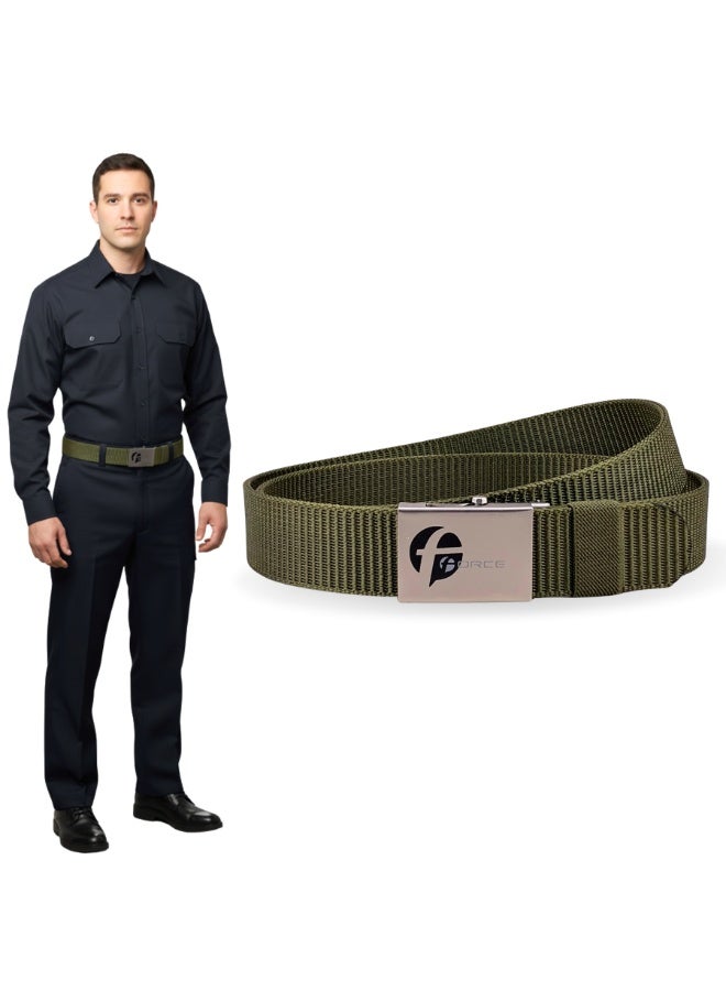 فورس حزام أمني للرجال والنساء – حزام ويب نايلون ثقيل مع إبزيم معدني رولر لوك – حزام تكتيكي قابل للتعديل لحراس الأمن، ضباط الشرطة، موظفي المطار، السفر، المشي الجبلي والجولف - Image 1
