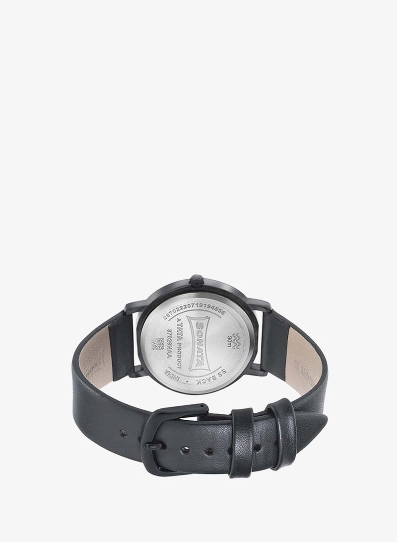 Sonata Leather Band Analog Wrist Watch 87029NL01 - 34 mm - Image 3
