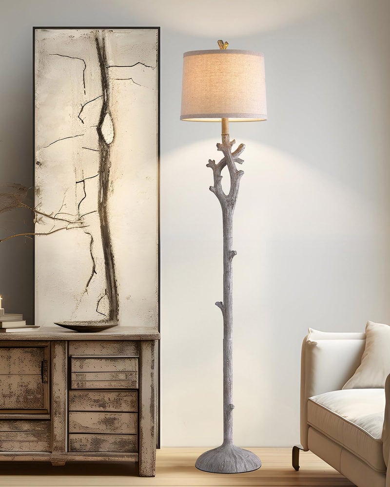 OYEARS Retro Farmhouse Floor Lamp for Living Room Rustic Standing Lamps Tree Trunk Deco Modern Country Vintage Wood Grain 59.75" Tall Corner Floor Lamp Bedroom Office - Image 3