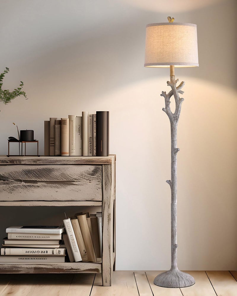 OYEARS Retro Farmhouse Floor Lamp for Living Room Rustic Standing Lamps Tree Trunk Deco Modern Country Vintage Wood Grain 59.75" Tall Corner Floor Lamp Bedroom Office - Image 2