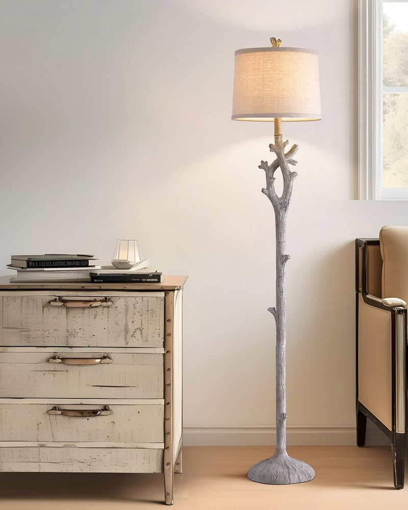 OYEARS Retro Farmhouse Floor Lamp for Living Room Rustic Standing Lamps Tree Trunk Deco Modern Country Vintage Wood Grain 59.75" Tall Corner Floor Lamp Bedroom Office - Image 1