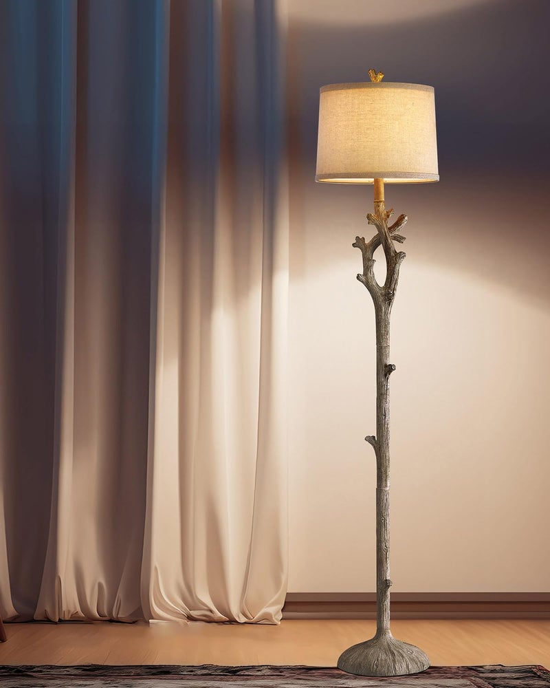 OYEARS Retro Farmhouse Floor Lamp for Living Room Rustic Standing Lamps Tree Trunk Deco Modern Country Vintage Wood Grain 59.75" Tall Corner Floor Lamp Bedroom Office - Image 4