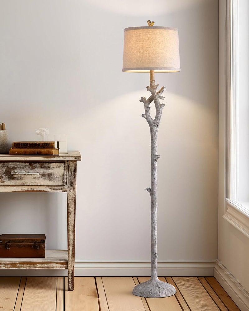 OYEARS Retro Farmhouse Floor Lamp for Living Room Rustic Standing Lamps Tree Trunk Deco Modern Country Vintage Wood Grain 59.75" Tall Corner Floor Lamp Bedroom Office - Image 5