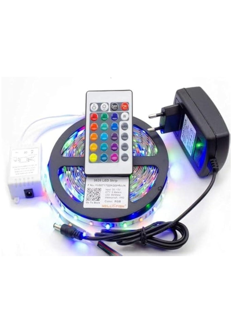 Spaceshoop - RGB Led Strip Waterproof 5Meter 300 LEDs/Roll 24 keys IR Remote 12V 6A Power Adapter - Image 1