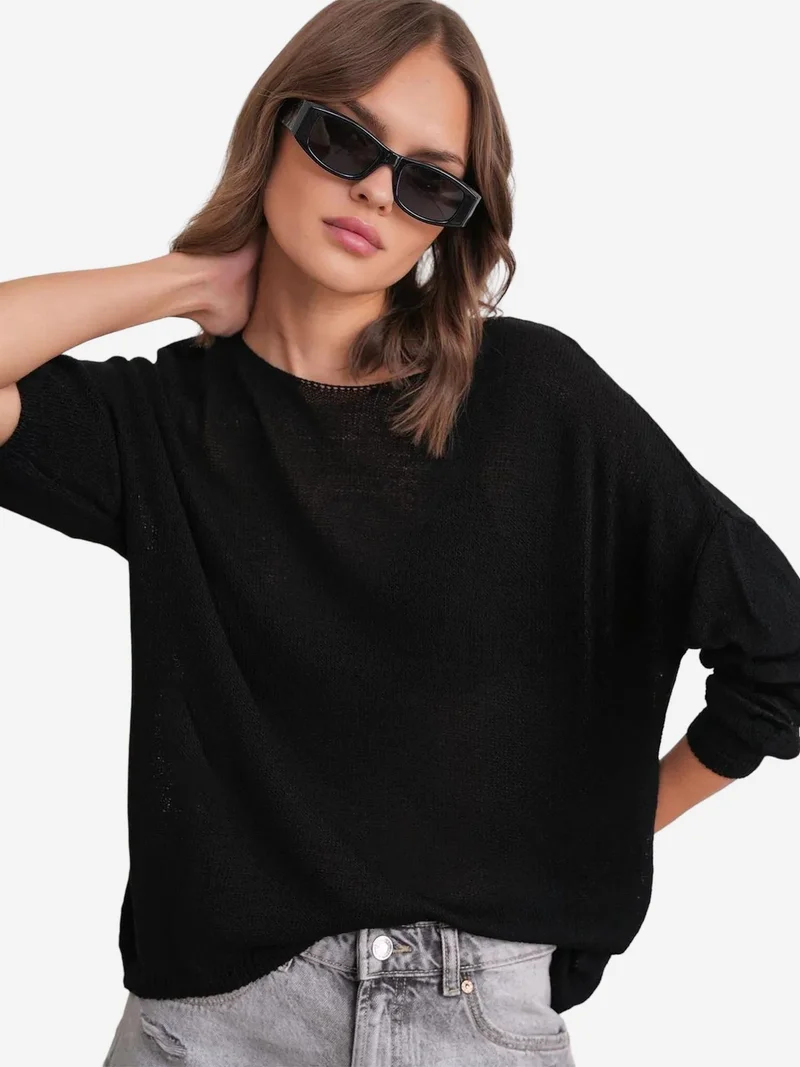 Mixray Black MIXRAY Oversized Boat Neck Knit Sweater for Women | Best Price UAE