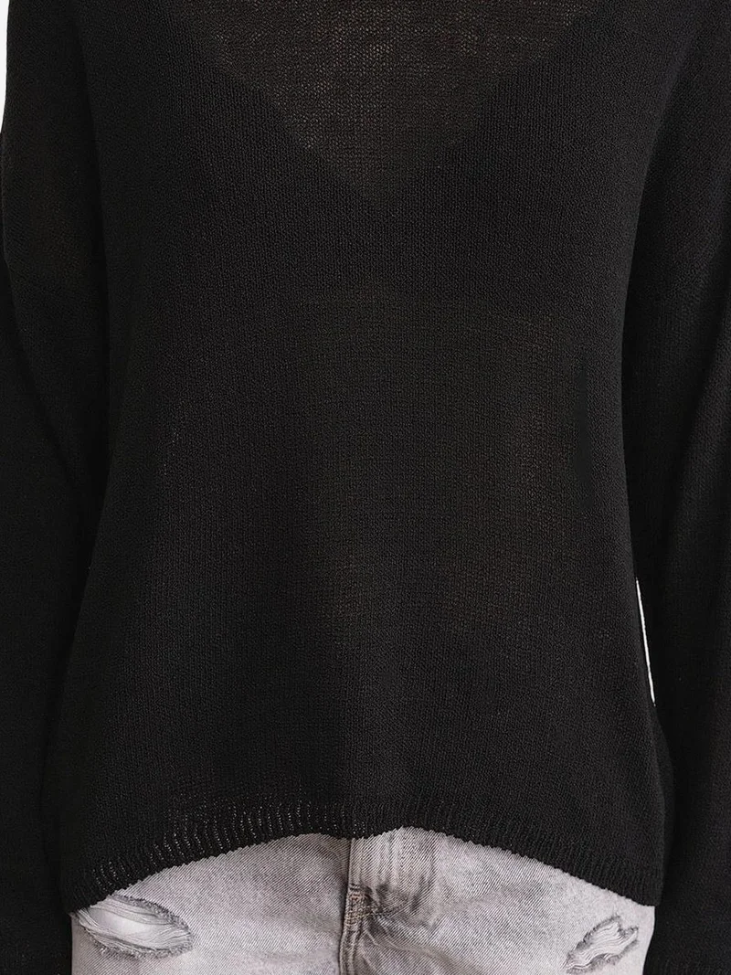 Mixray Black MIXRAY Oversized Boat Neck Knit Sweater for Women | Best Price UAE