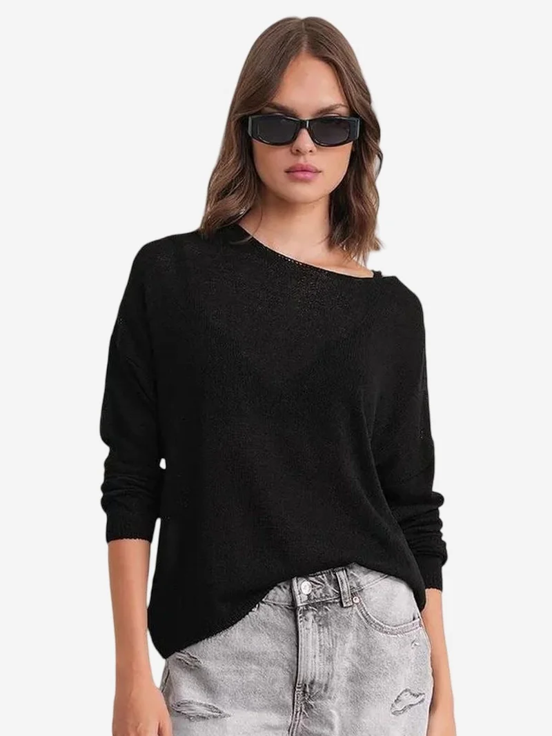 MIXRAY Oversized Boat Neck Knit Sweater