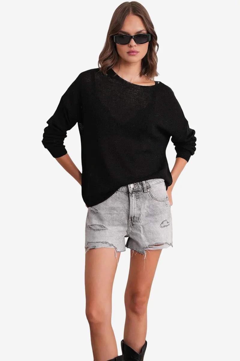 Mixray MIXRAY Oversized Boat Neck Knit Sweater