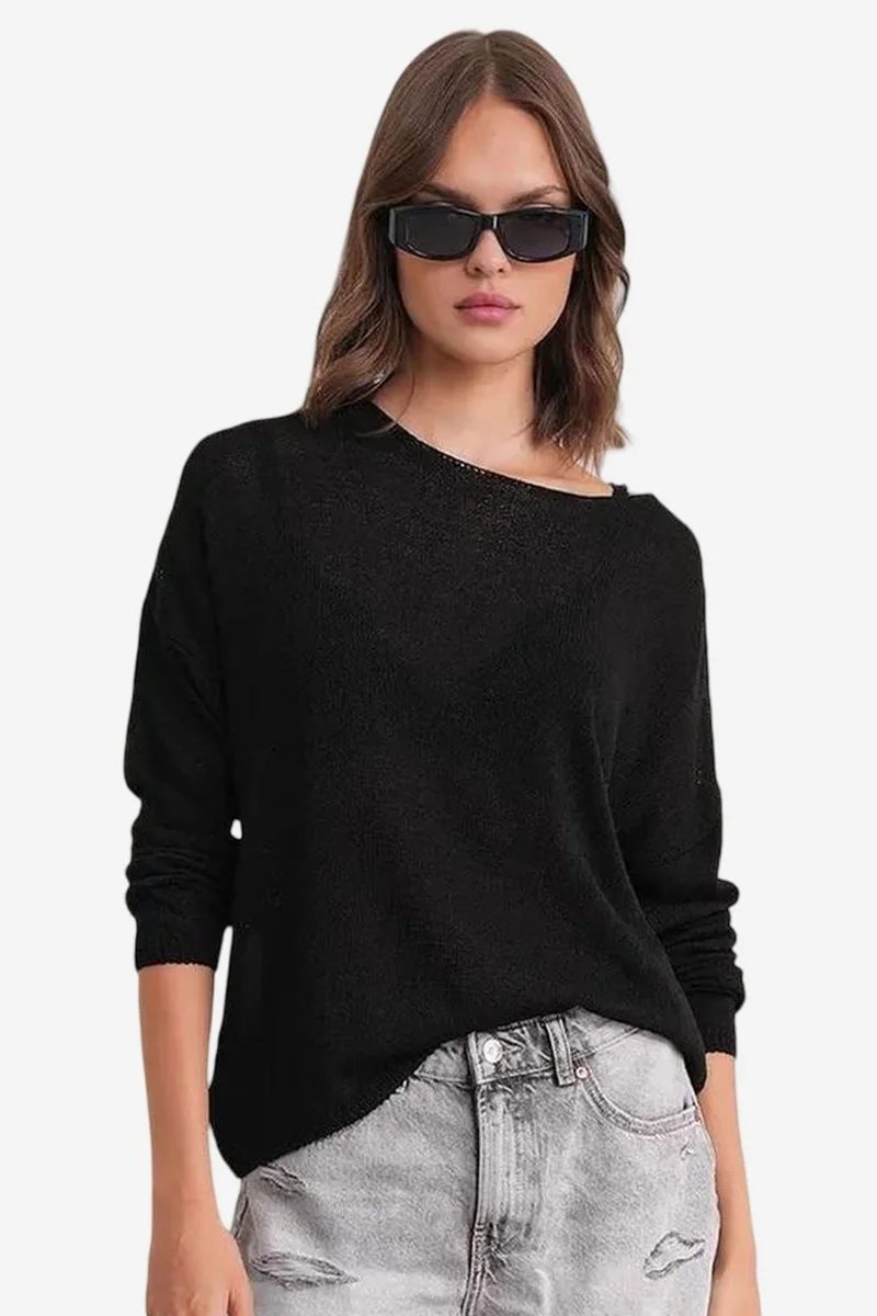 Mixray MIXRAY Oversized Boat Neck Knit Sweater