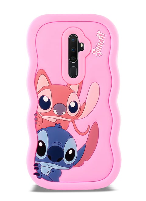 Lilo and Stitch Cartoon 3D Wavy Soft Silicone Phone Case for Oppo A52020/A92020 (Pink)