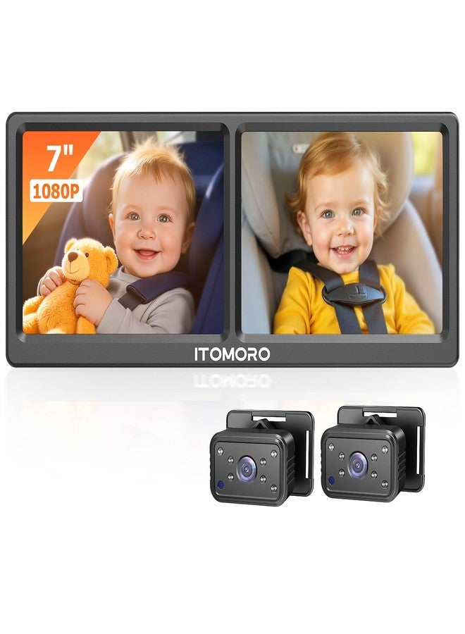 Itomoro Baby Car Camera for 2 Kids, 7 Inch HD 1080P Split Screen Dual Car Camera Baby Monitor, 150° Wide View with 2 IR Night Vision, Easily Install with Crystal Clear Wide View - Image 1