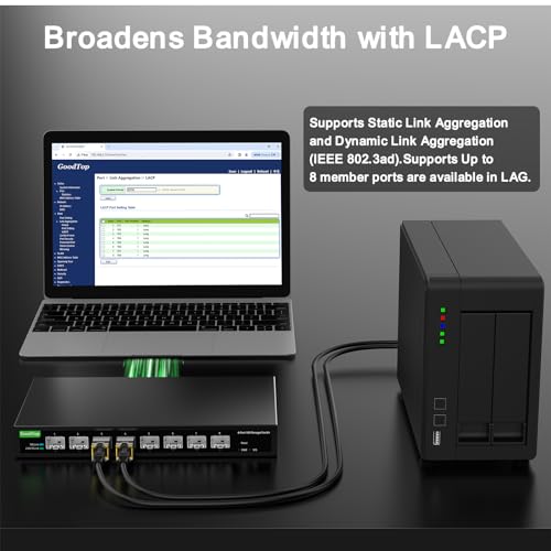 GoodTop 8 Port 10Gb Smart Web Managed SFP+ Switch,10G Optical Easy Managed SFP+ Ethernet Switch,Metal Fanless Home Lab Network Switch with Link Aggregation/QoS/VLAN/DHCP Client, Black, GT-SWTXG8FM - Image 5
