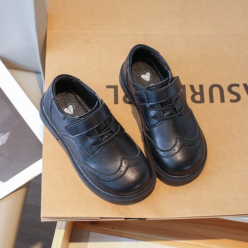 British Style Boys' Leather Shoes - Black, Soft Sole, Perfect for School & Events